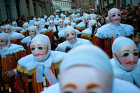 Binche festival carnival in Belgium Brussels. Belgium, carnaval of Binche. UNESCO World Heritage Parade Festival. Belgium, Walloon Municipality, province of Hainaut, village of Binche.  The carnival of Binche is an event that takes place each year in the Belgian town of Binche during the Sunday, Monday, and Tuesday preceding Ash Wednesday. The carnival is the best known of several that take place in Belgium at the same time and has been proclaimed as a Masterpiece of the Oral and Intangible Heritage of Humanity listed by UNESCO. Its history dates back to approximately the 14th century.